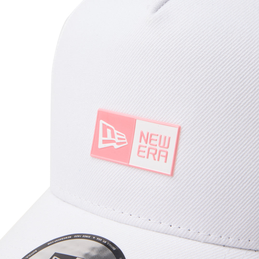 new era box logo golf white 9forty a frame adjustable cap close-up front view