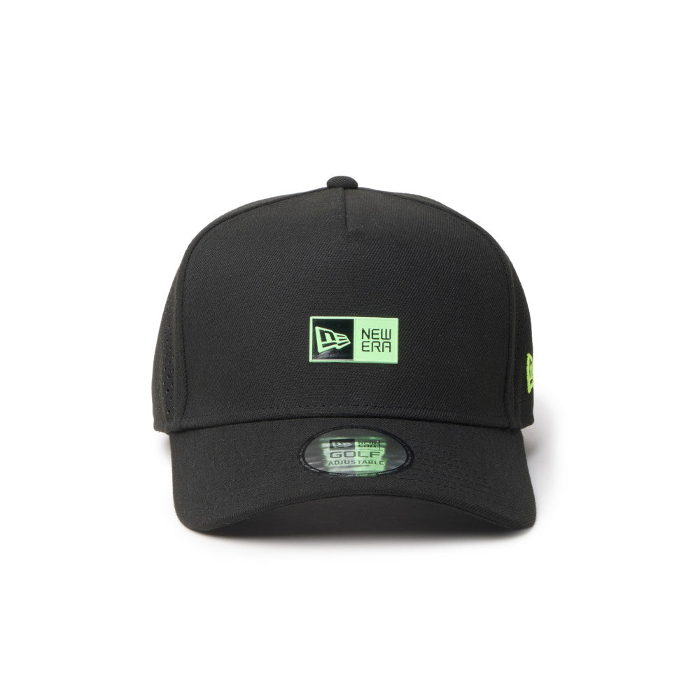 new era box logo golf black 9forty a frame adjustable cap front side view