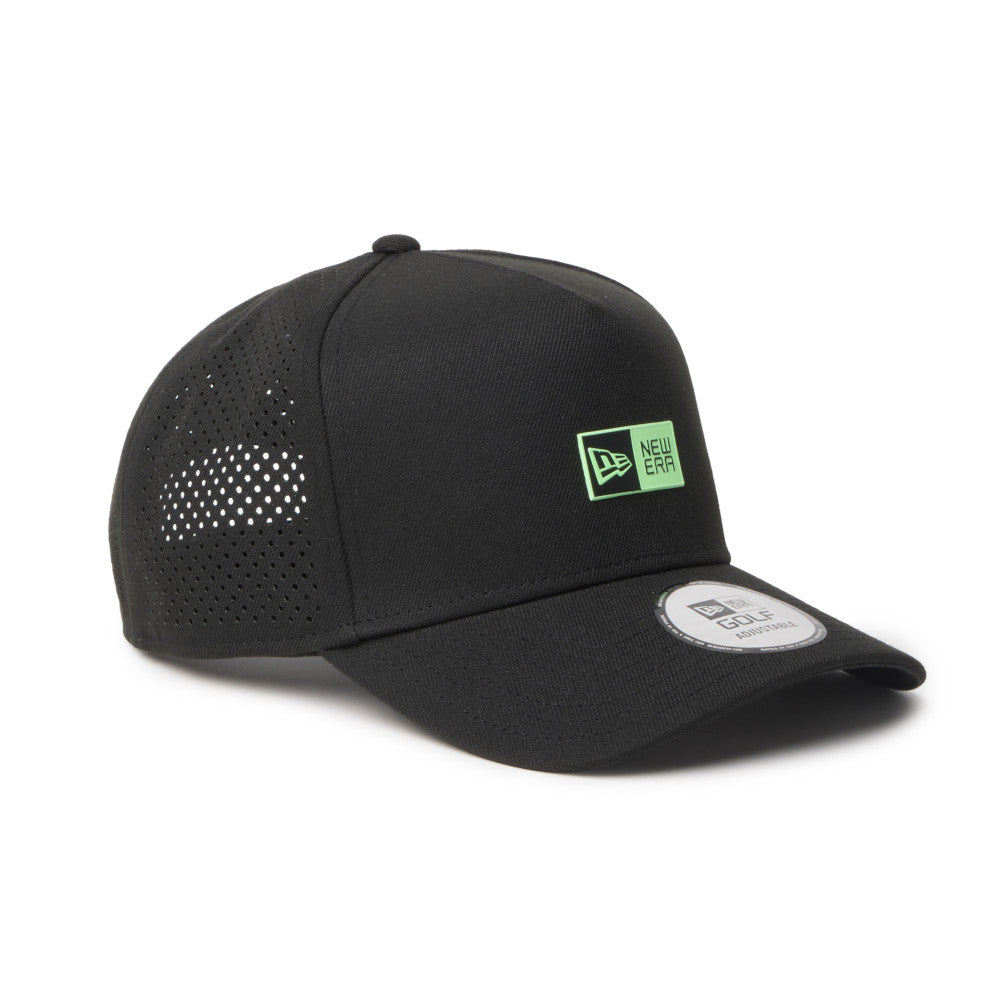 new era box logo golf black 9forty a frame adjustable cap logo and print