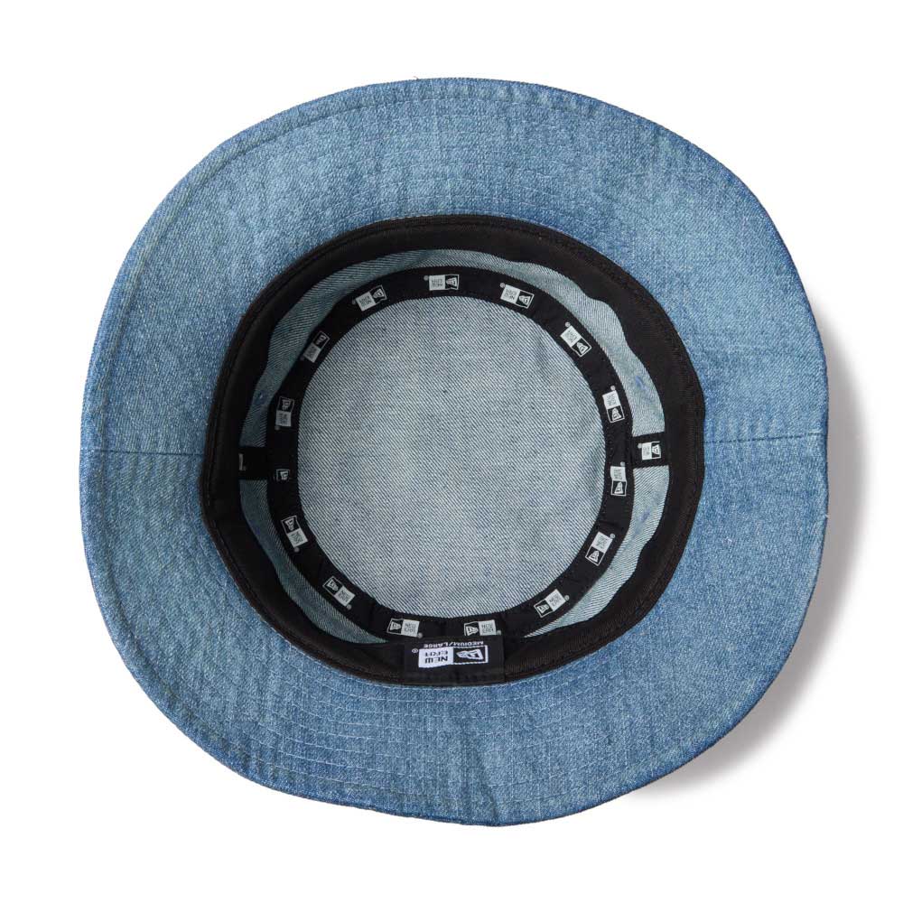 new era 1920 patch washed denim bucket hat front and side