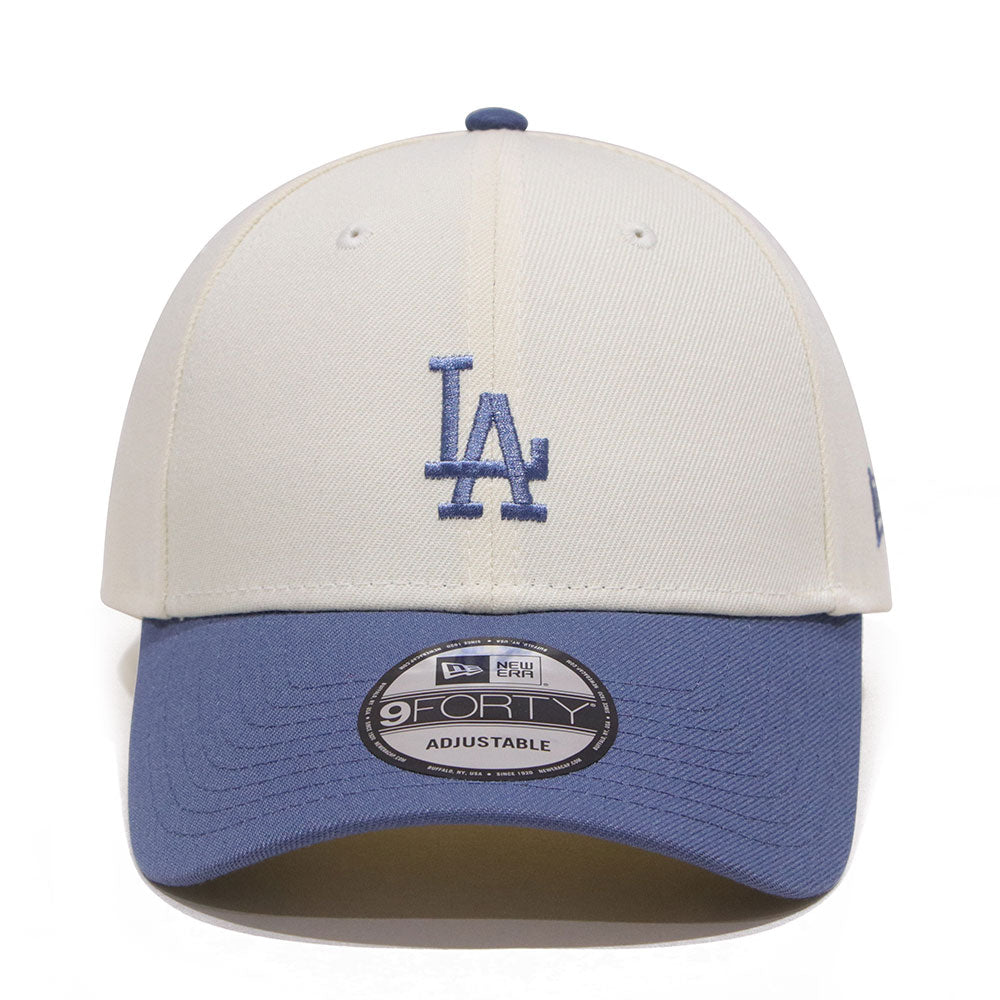 new era los angeles dodgers sweat band cream blue 9forty adjustable cap front and side