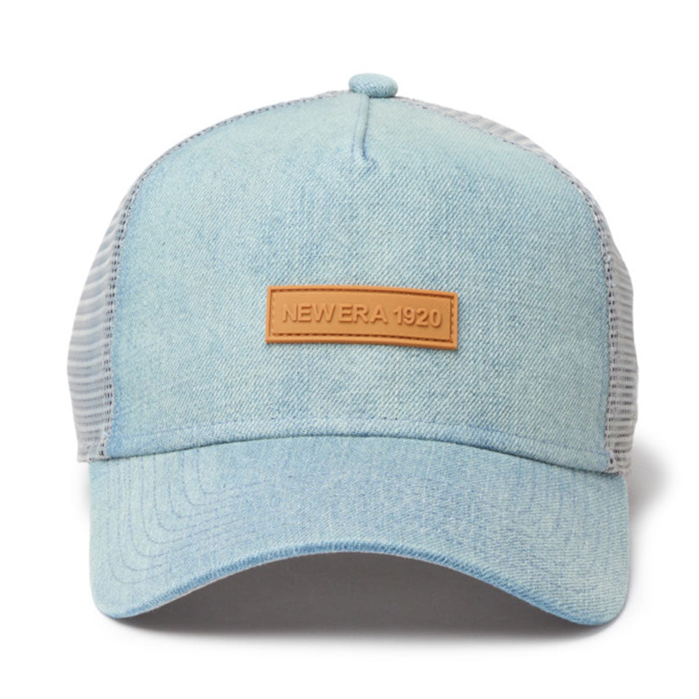 new era 1920 patch washed denim 9forty a frame trucker snapback cap detail and color
