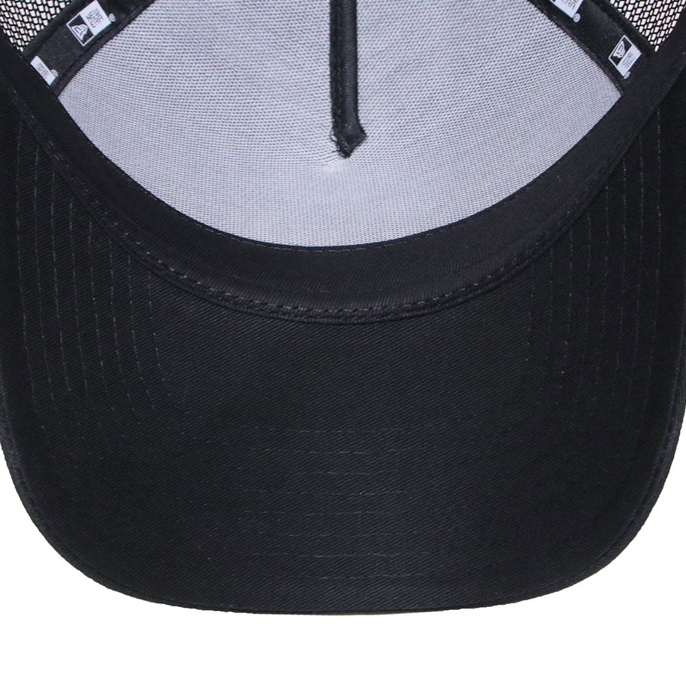 new era round patch black 9forty a frame trucker cap angle