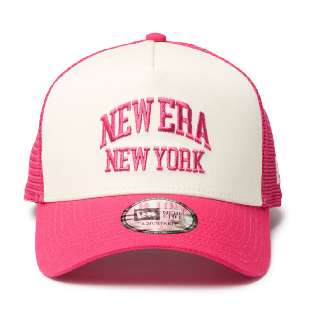 new era wordmark ne collog cream red 9forty a frame trucker cap opposite