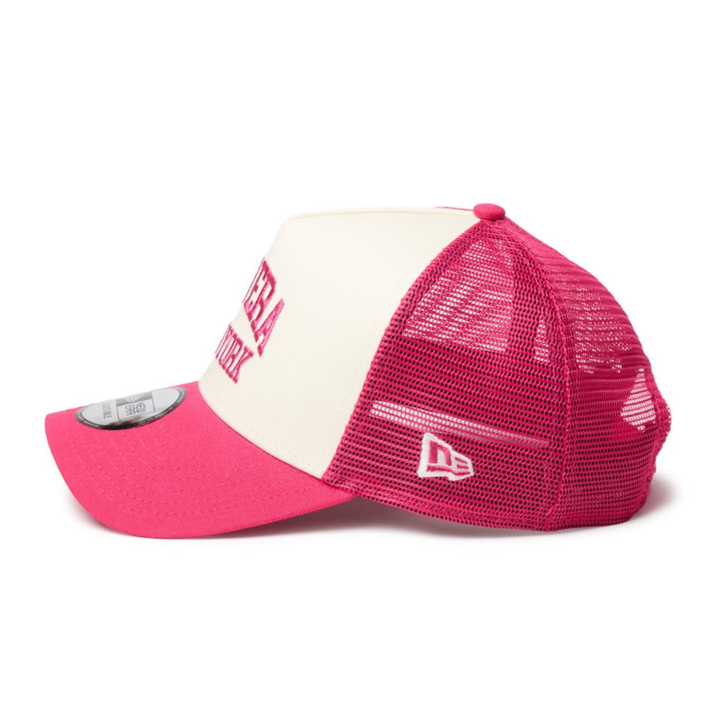new era wordmark ne collog cream red 9forty a frame trucker cap side