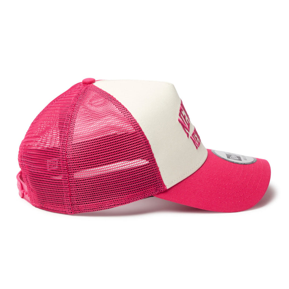new era wordmark ne collog cream red 9forty a frame trucker cap opposite side