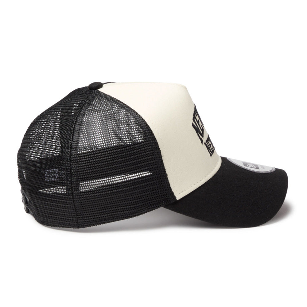 new era wordmark ne collog cream black 9forty a frame trucker cap opposite side
