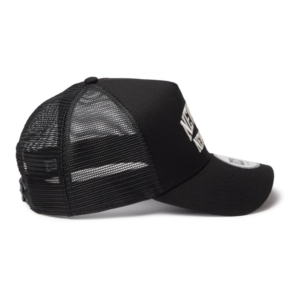 new era wordmark ne collog black 9forty a frame trucker cap opposite side