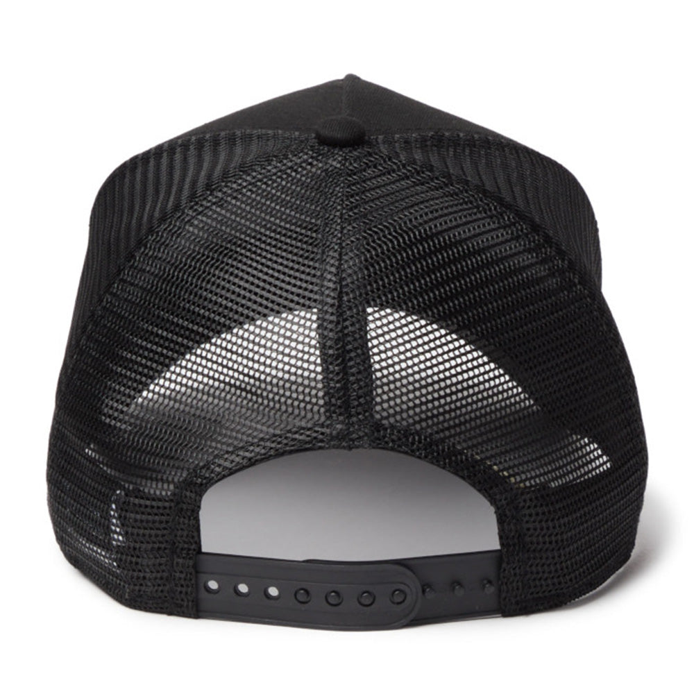 new era wordmark ne collog black 9forty a frame trucker cap angle