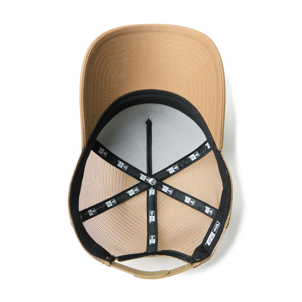 new era circle originators of the true fitted white khaki 9forty a frame trucker cap detail and color