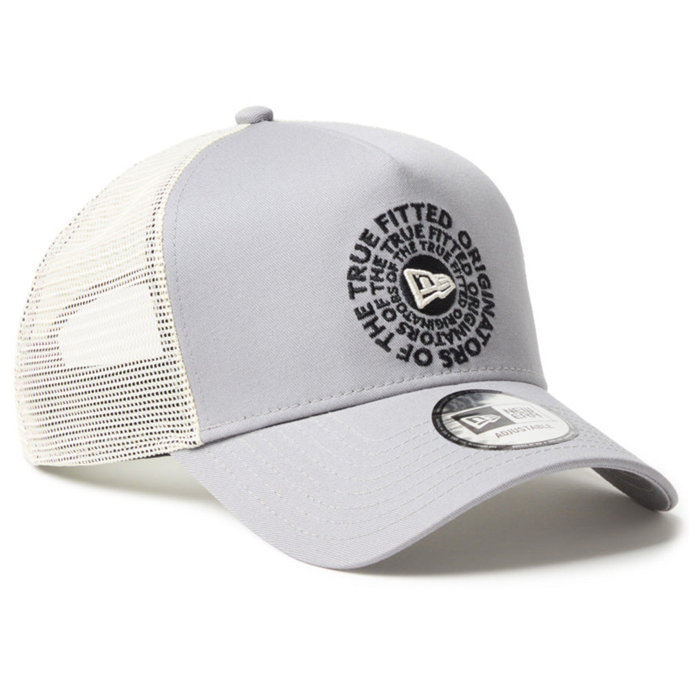 new era circle originators of the true fitted white gray 9forty a frame trucker cap side