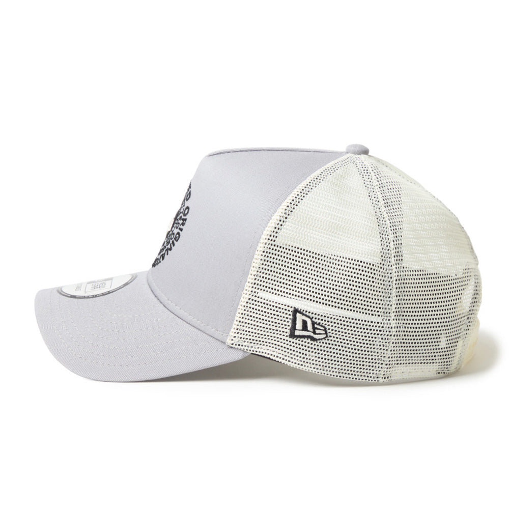 new era circle originators of the true fitted white gray 9forty a frame trucker cap side angle