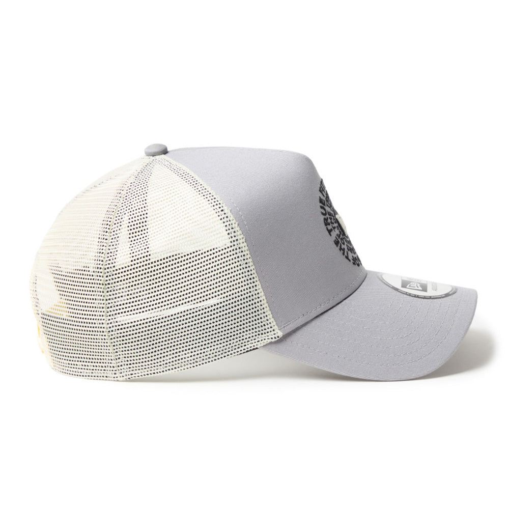 new era circle originators of the true fitted white gray 9forty a frame trucker cap opposite side angle