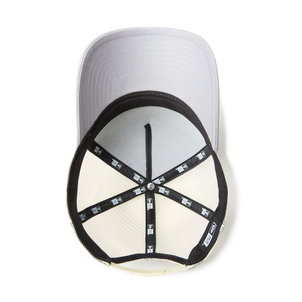 new era circle originators of the true fitted white gray 9forty a frame trucker cap detail and color