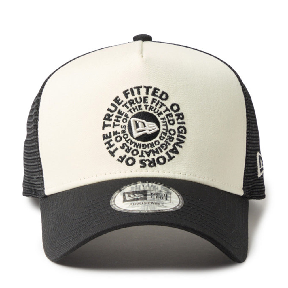 new era circle originators of the true fitted white black 9forty a frame trucker cap logo and print