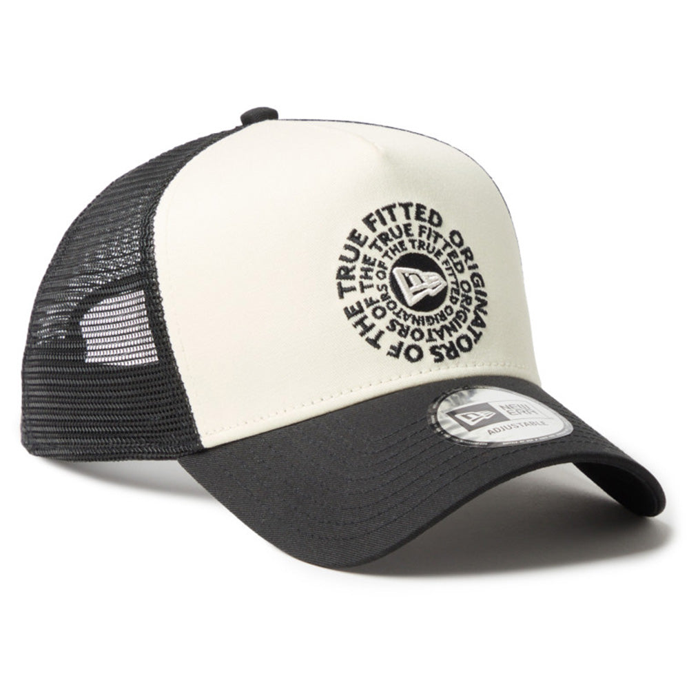 new era circle originators of the true fitted white black 9forty a frame trucker cap side