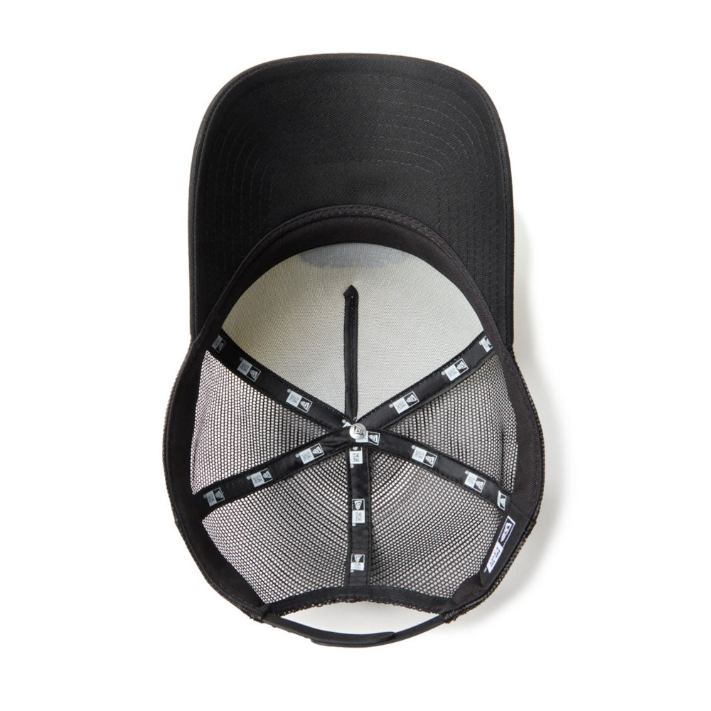 new era circle originators of the true fitted white black 9forty a frame trucker cap detail and color