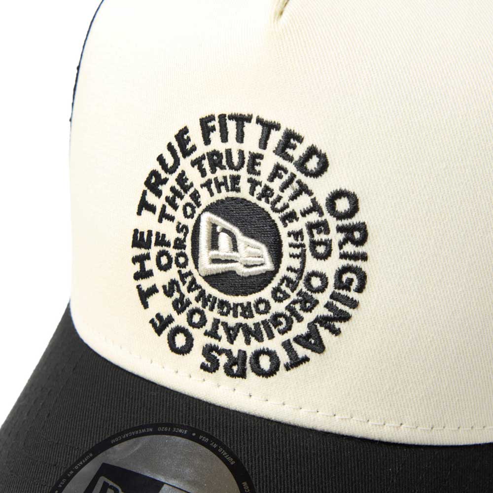 new era circle originators of the true fitted white black 9forty a frame trucker cap opposite