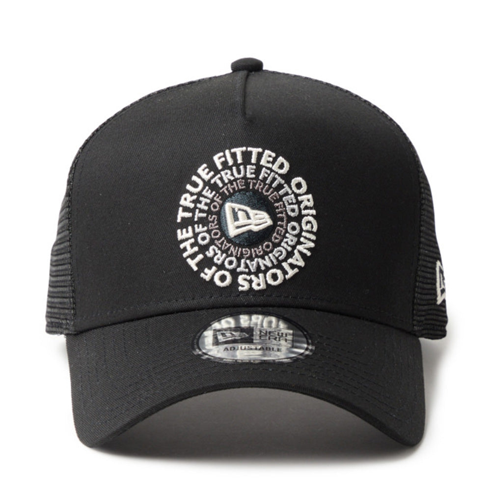 new era circle originators of the true fitted black 9forty a frame trucker cap opposite