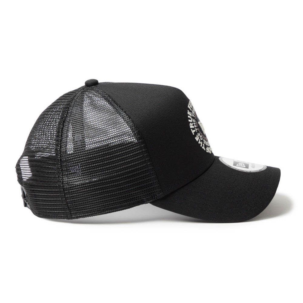 new era circle originators of the true fitted black 9forty a frame trucker cap opposite side