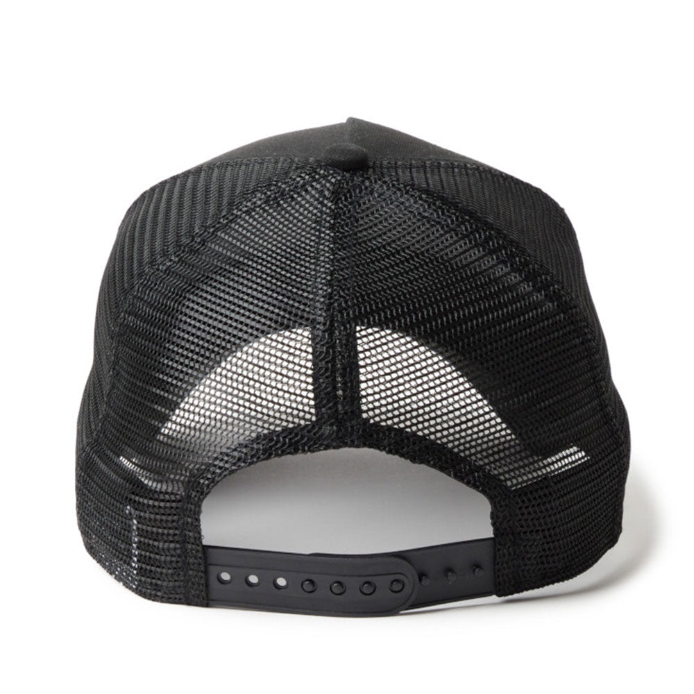 new era circle originators of the true fitted black 9forty a frame trucker cap angle
