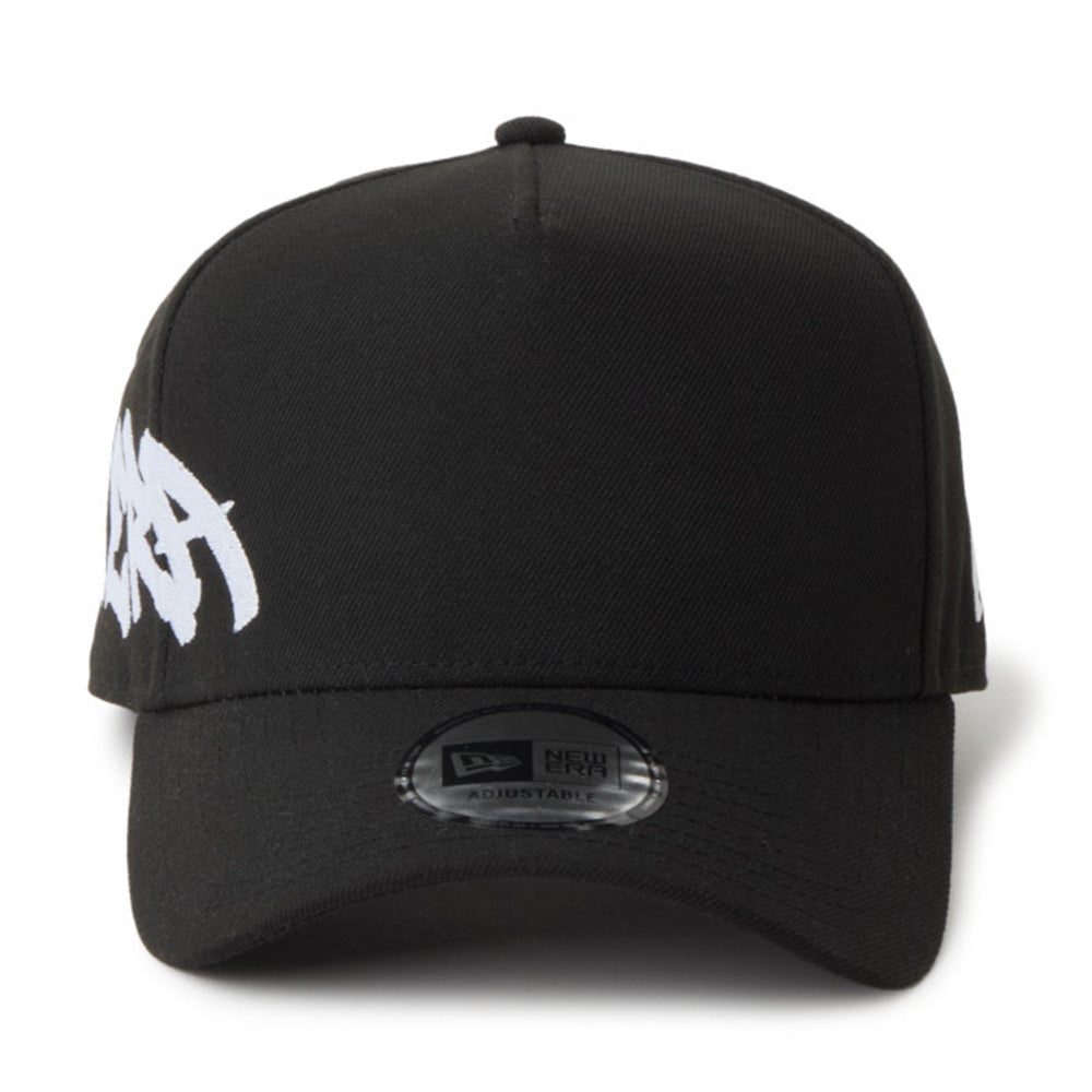 new era wordmark tagging essential black 9forty a frame adjustable cap logo and print