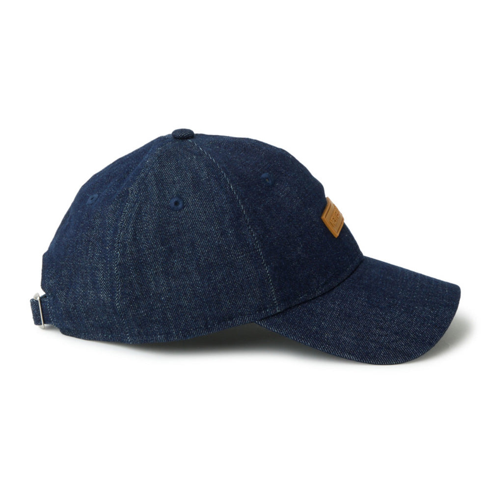 new era 1920 patch denim 9twenty adjustable cap side close-up side view with embroidered stitch design