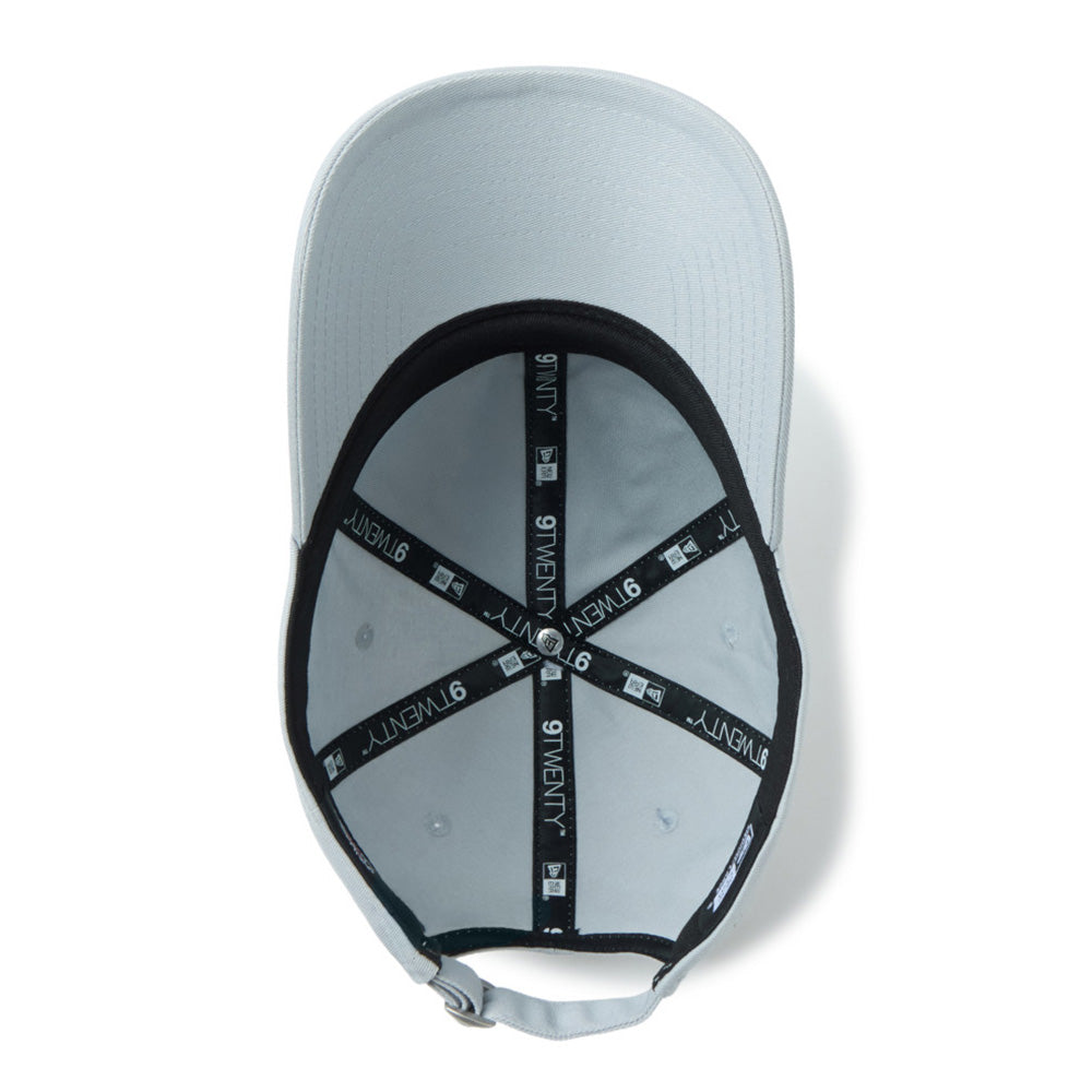 new era script mini metal logo grey 9twenty adjustable cap detail and color
