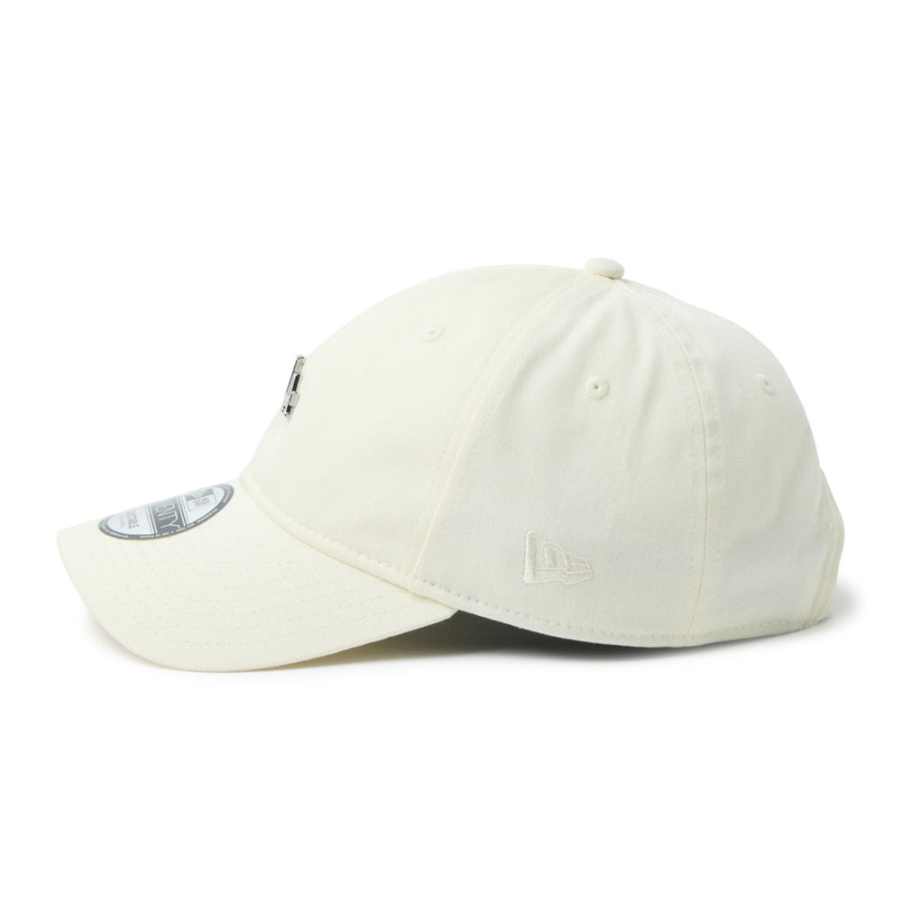 new era script mini metal logo cream 9twenty adjustable cap side