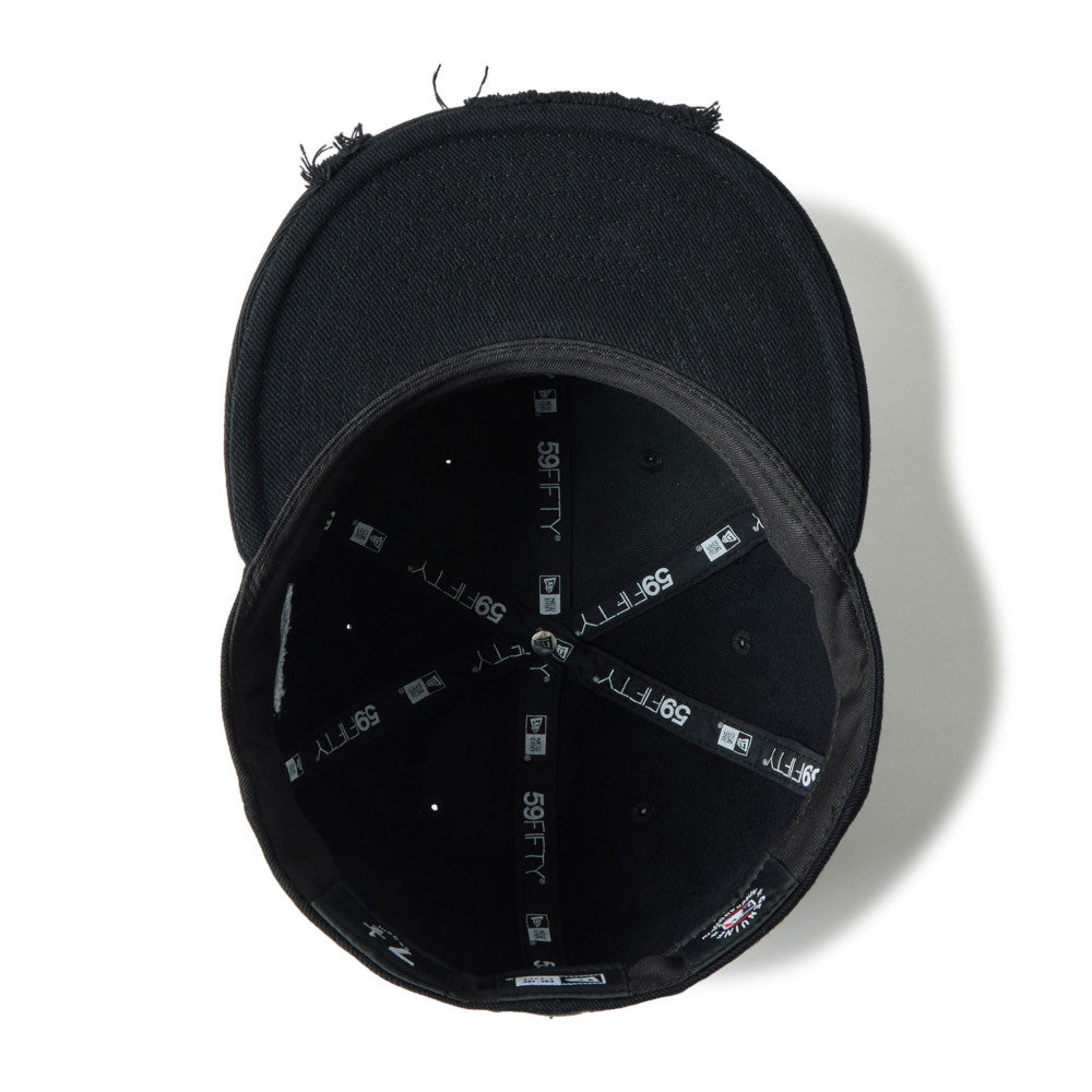 new era new york yankees damaged twill black 59fifty fitted cap detail and color