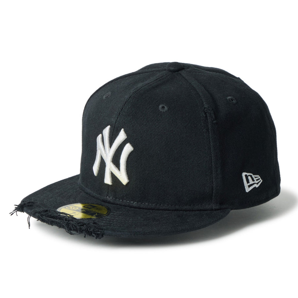 new era new york yankees damaged twill black 59fifty fitted cap logo and print