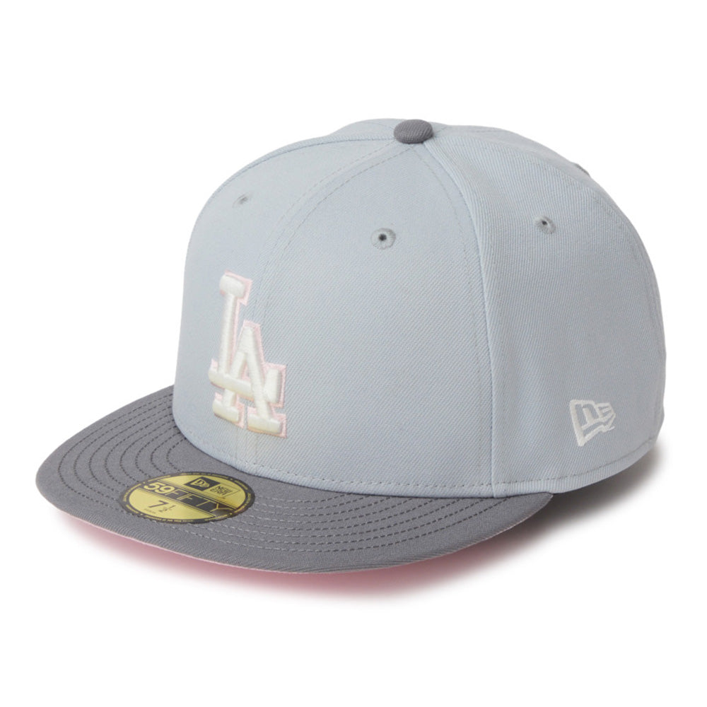 new era los angeles dodgers sakuranagashi grey 59fifty fitted cap logo and print