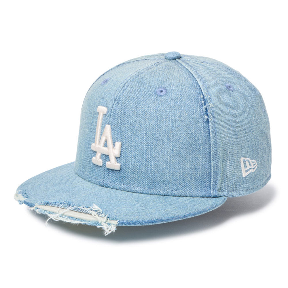 new era los angeles dodgers damaged washed denim 59fifty fitted cap side