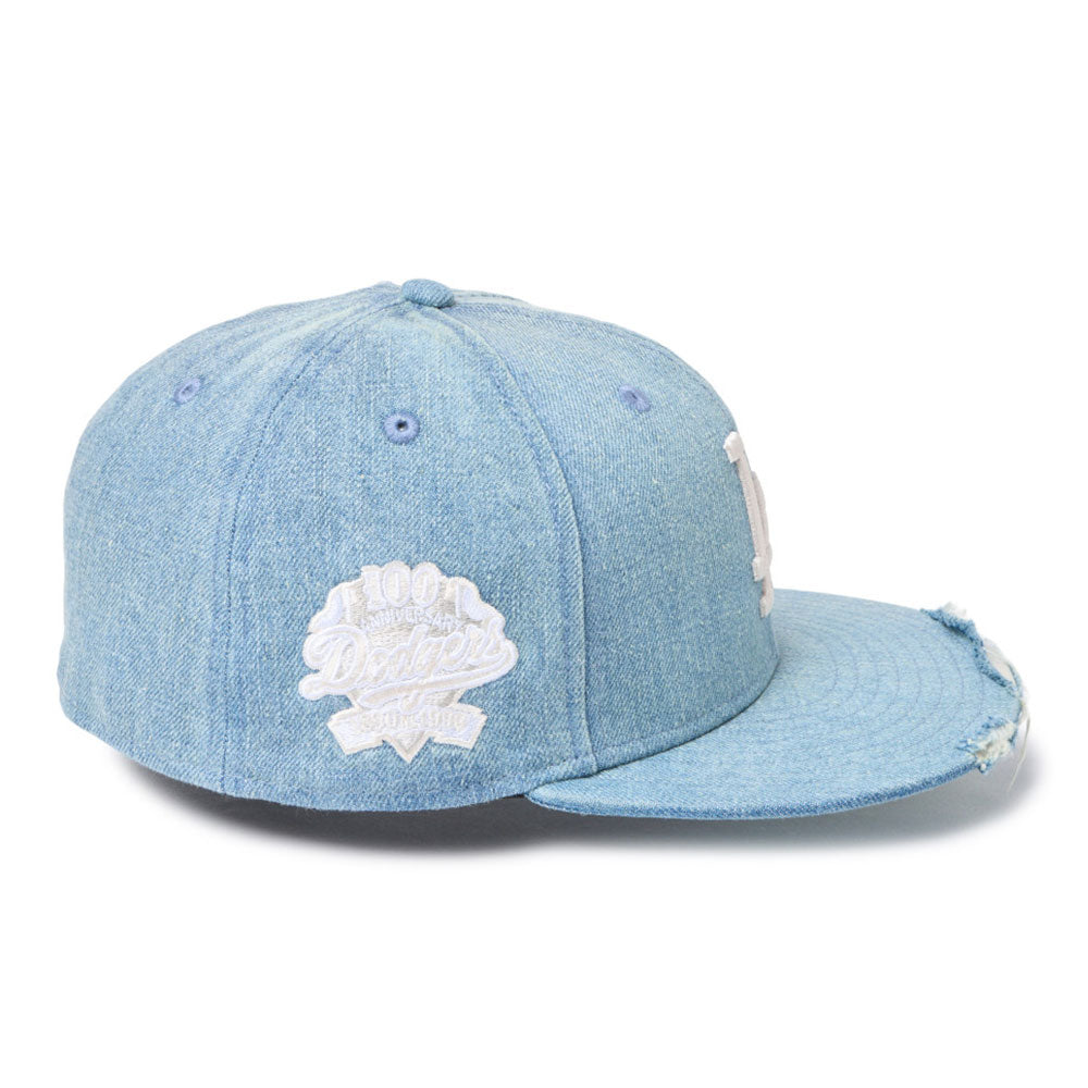 new era los angeles dodgers damaged washed denim 59fifty fitted cap angle