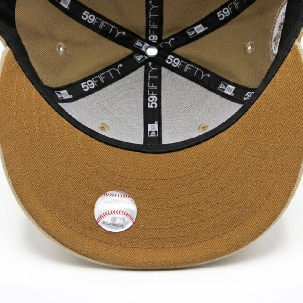 new era los angeles dodgers camo khaki 59fifty fitted cap front and side