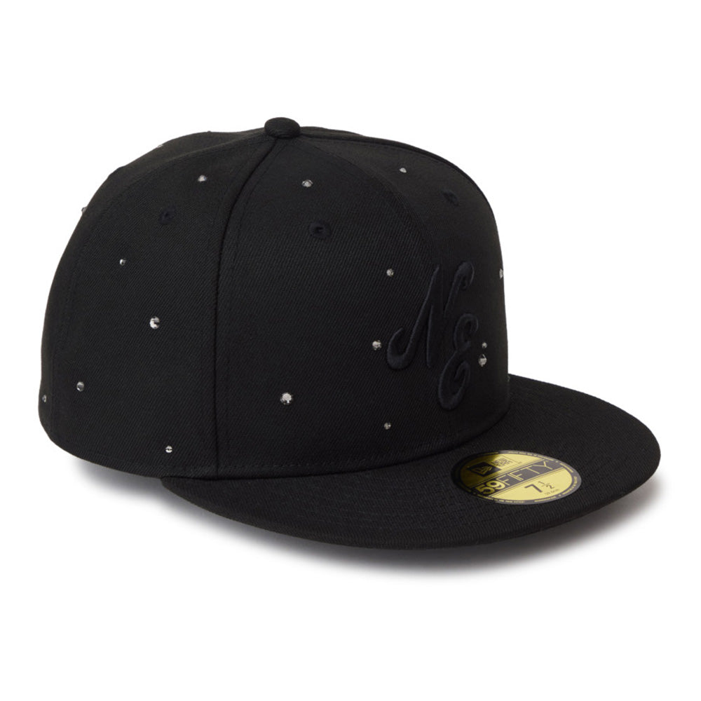 new era script night out black 59fifty fitted cap logo and print