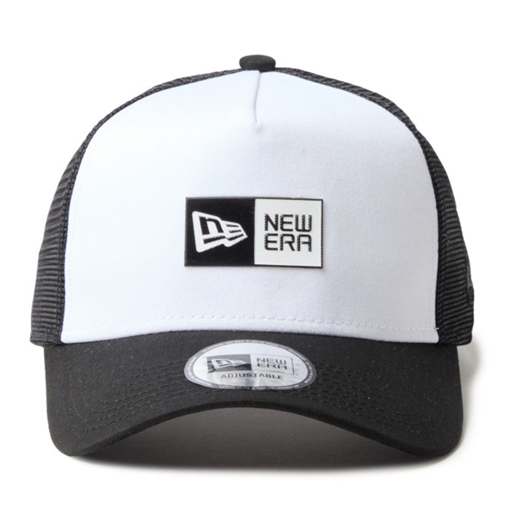 new era tpu box logo white black 9forty a frame trucker cap opposite