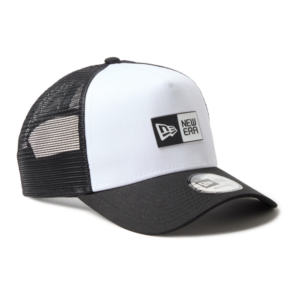 new era tpu box logo white black 9forty a frame trucker cap side
