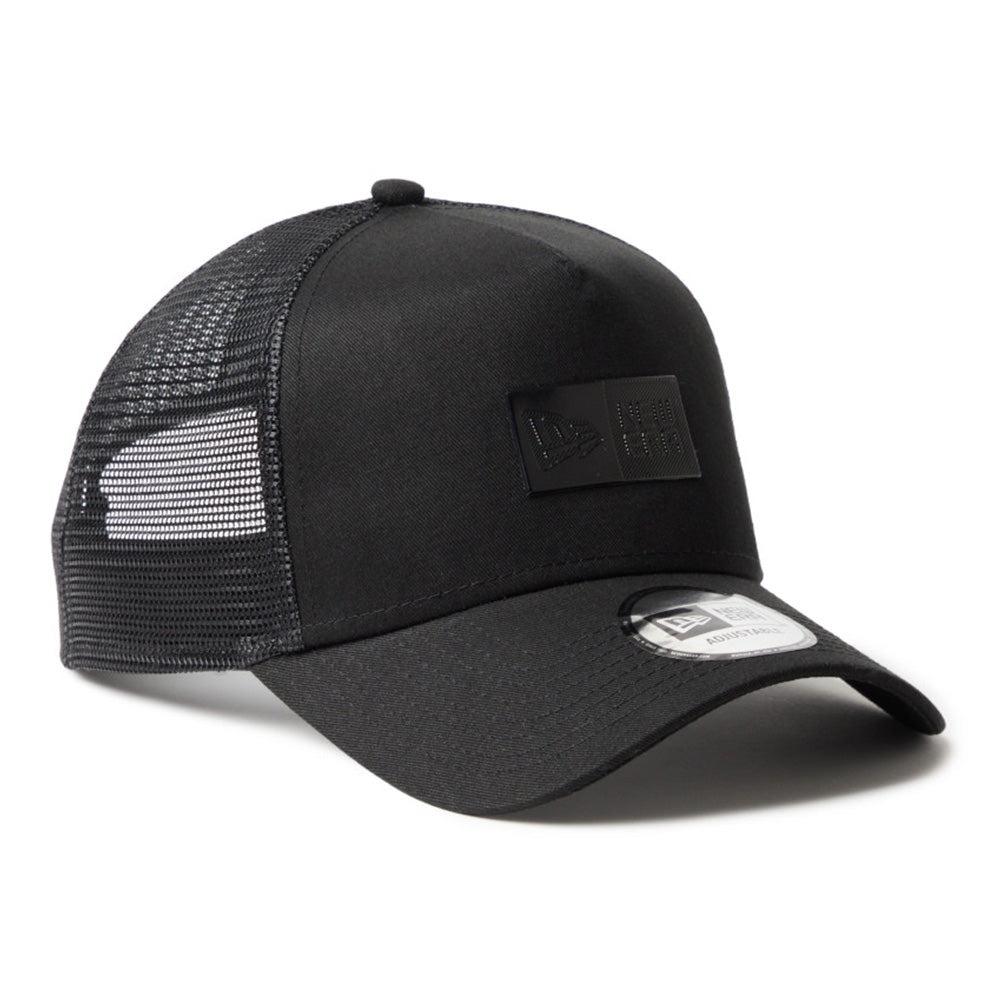 new era tpu box logo tonal black 9forty a frame trucker cap logo and print