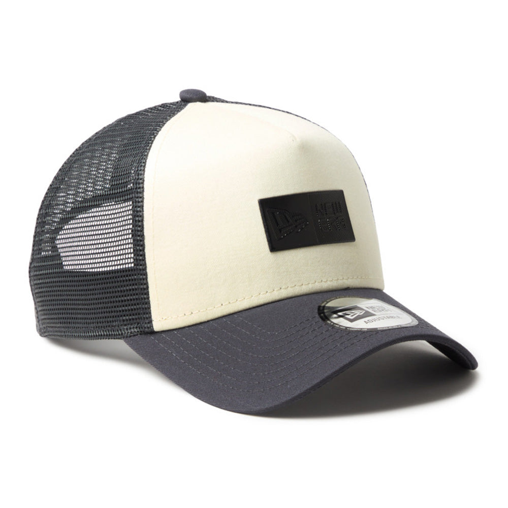 new era tpu box logo cream grey 9forty a frame trucker cap side