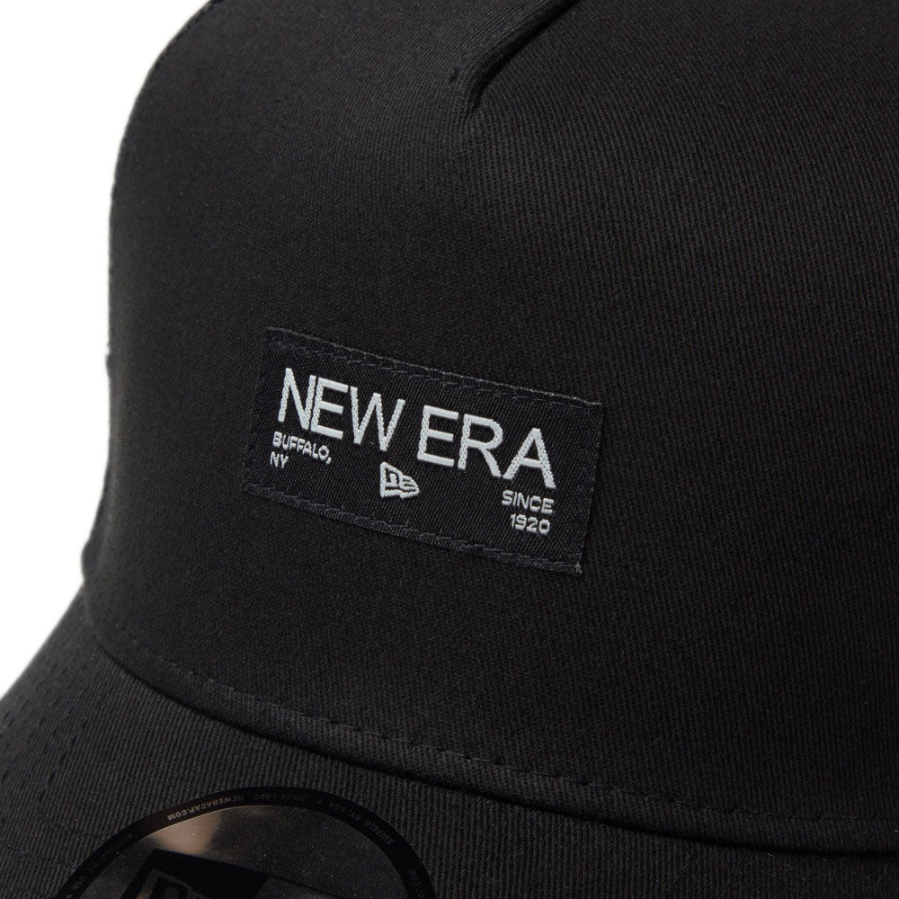 new era silver wordmark metal flag black 9forty a frame trucker snapback cap side