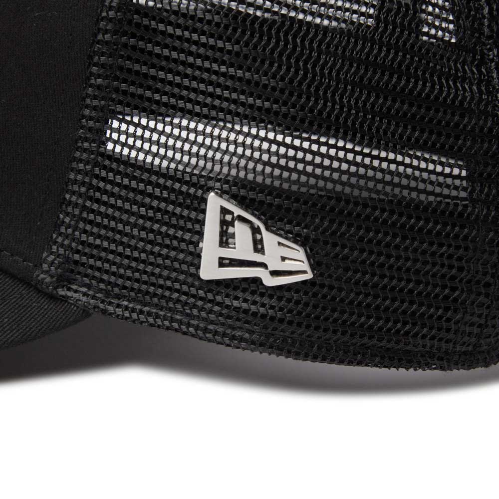 new era silver wordmark metal flag black 9forty a frame trucker snapback cap angle