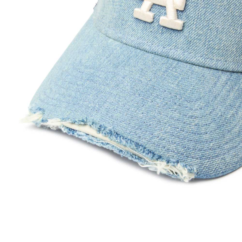 new era los angeles dodgers damaged cap washed denim 9forty a frame trucker cap logo and print