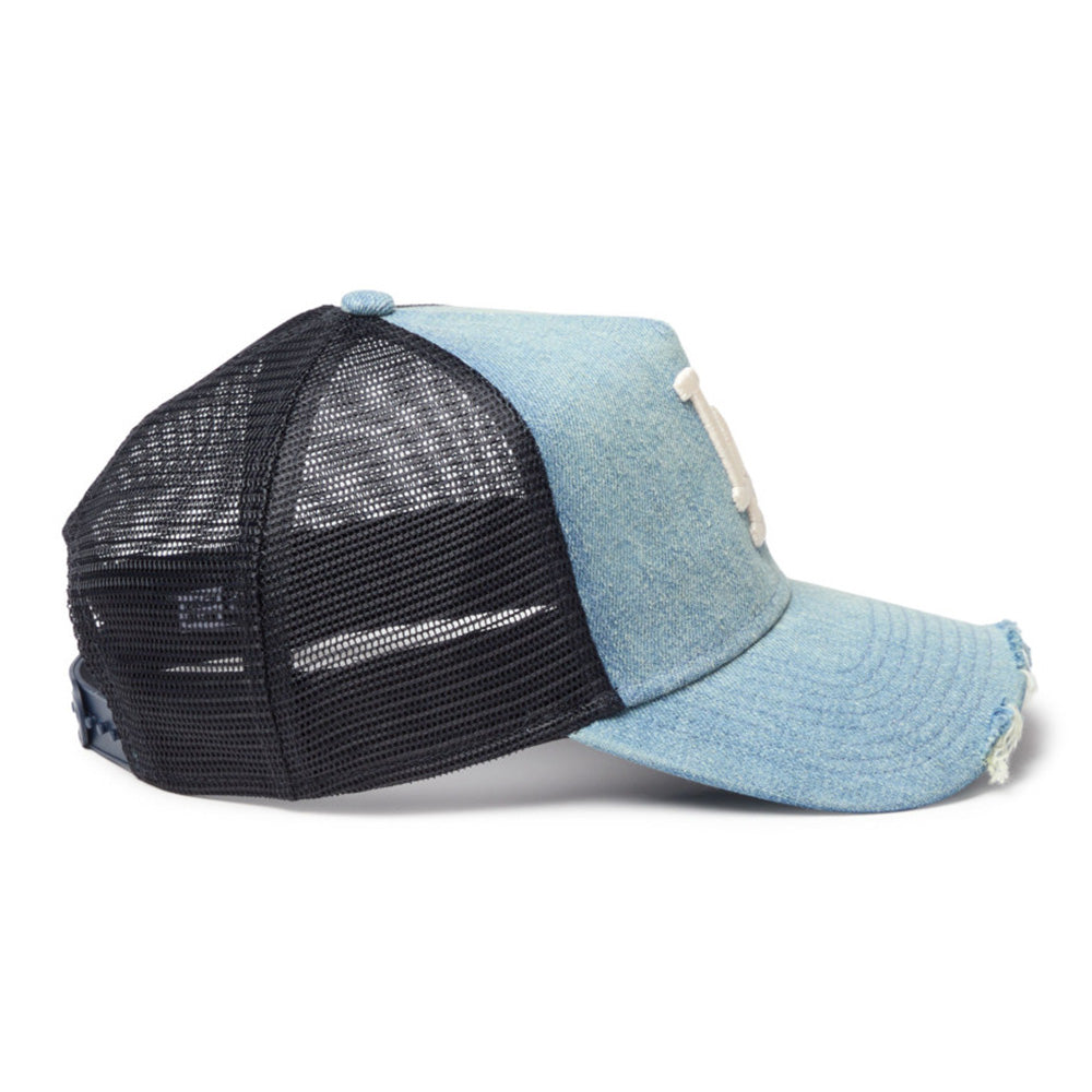 New Era Los Angeles Dodgers Damaged Cap Washed Denim 9FORTY A-Frame Trucker Cap