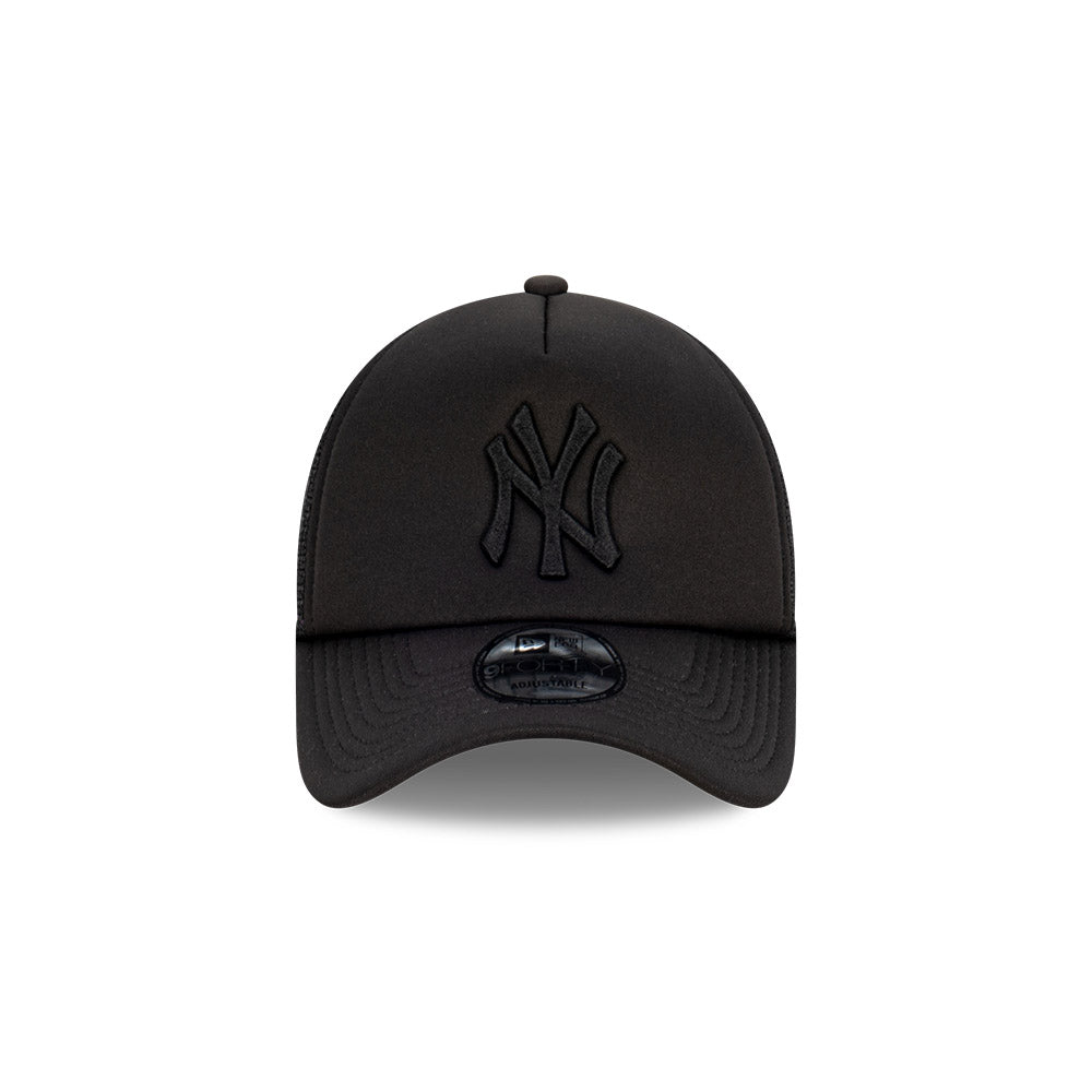 Black baseball cap with a logo on a white background