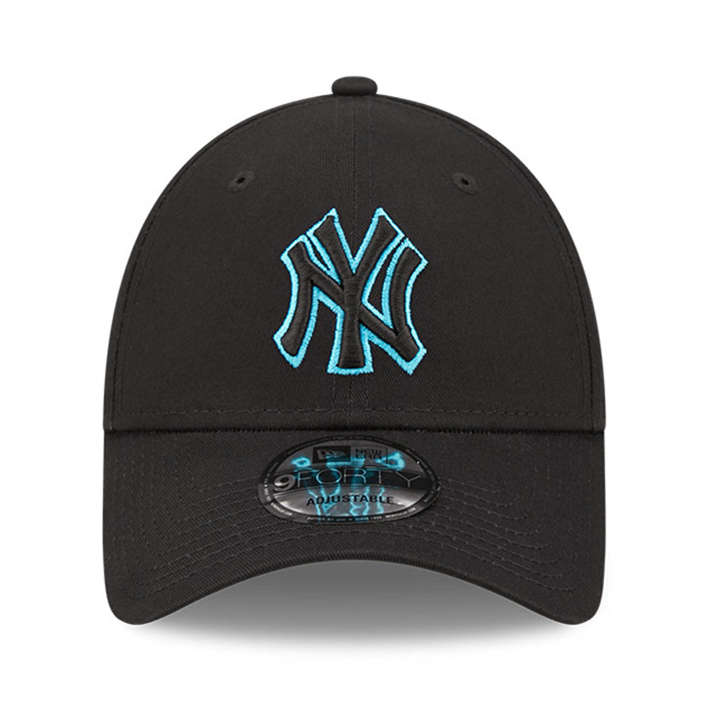 new era new york yankees neon outline black neon blue 9forty adjustable cap front and side