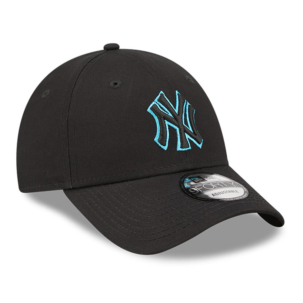 new era new york yankees neon outline black neon blue 9forty adjustable cap angle