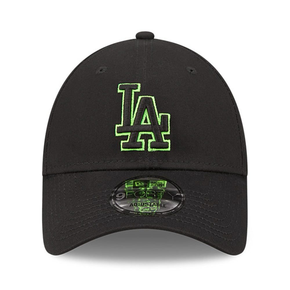 new era los angeles dodgers neon outline black green 9forty adjustable cap front and side