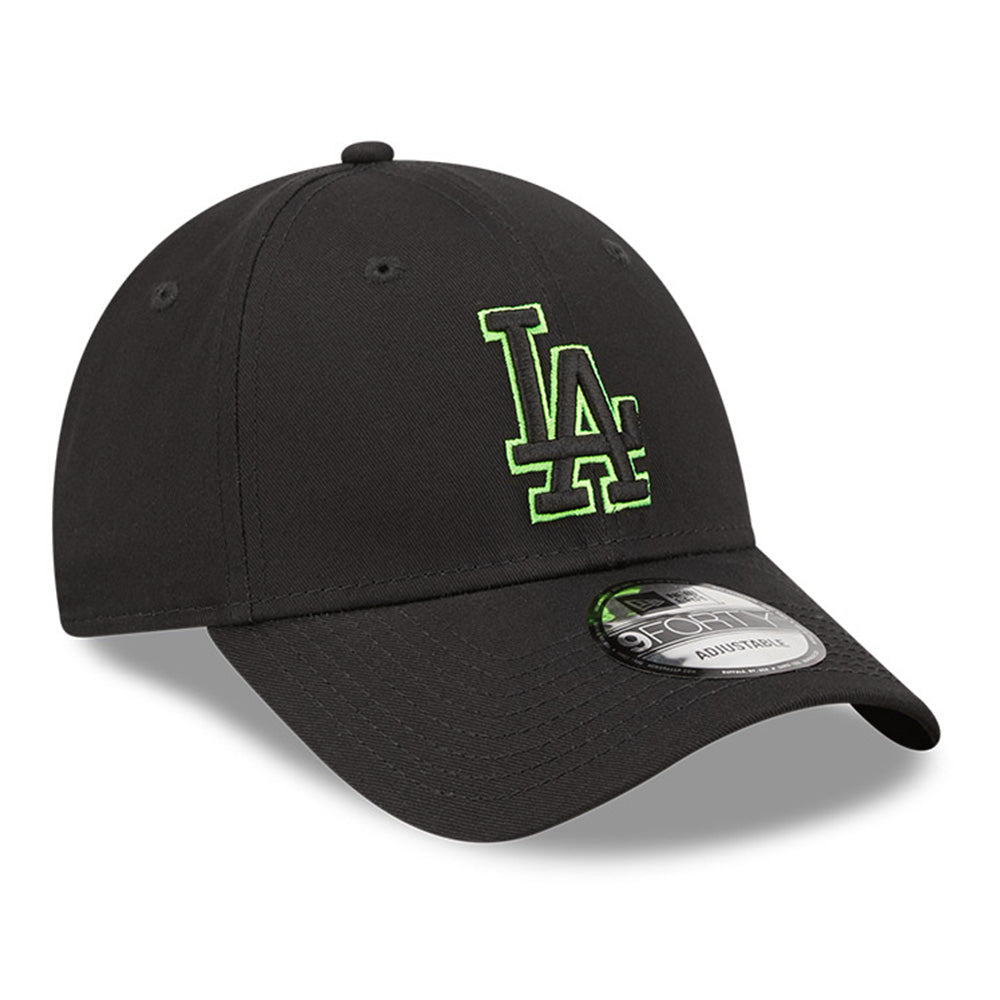 new era los angeles dodgers neon outline black green 9forty adjustable cap angle
