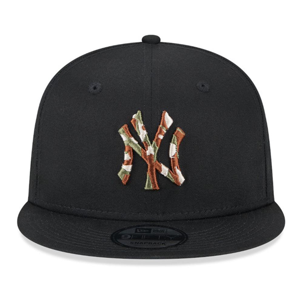 new era new york yankees seasonal infill black brown 9fifty snapback cap logo and print